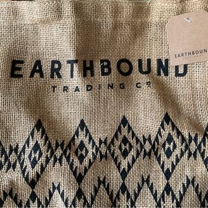 Earthbound Trading Co. Jute Burlap Tote Bag NWT Southwestern Print Tan / Black